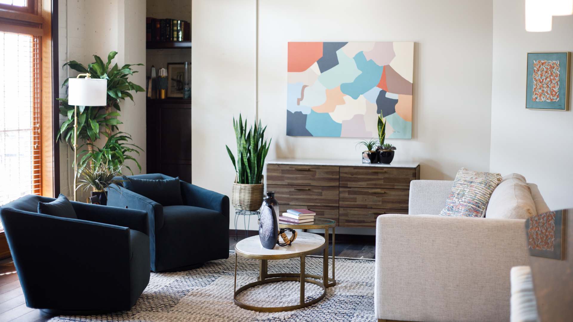 abode living rooms set up for furniture rental